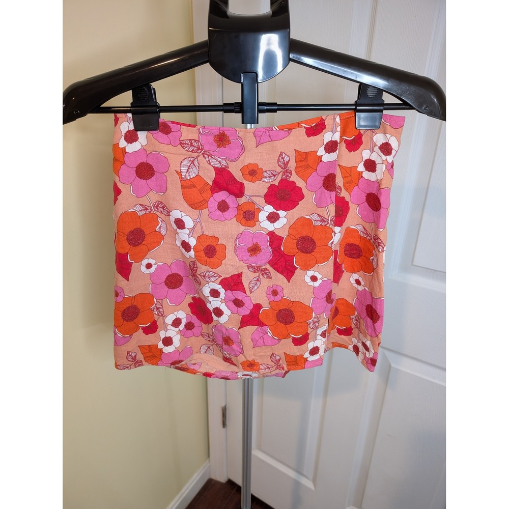Urban Outfitters Mini Skirt Pink Orange Floral Linen Blend - Size M
